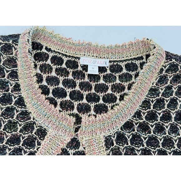 Roz & Ali Women’s Knit 3/4 Sleeve Metallic Weave Cardigan Sweater Sz M Preppy - Picture 3 of 9